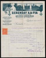 1933 Gerenday A. és fia síremlékes díszes fejléces számlája 10 fillér okmánybélyeggel