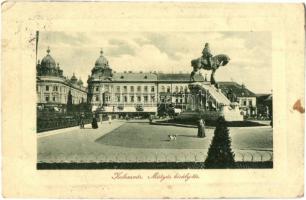 Kolozsvár, Cluj; Mátyás király tér, bank, kutya, Haraszty Jenő üzlete, W. L. Bp. 6395. / square, bank, shops, dog (EB)