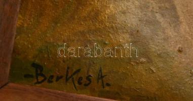 Berkes jelzéssel: Főtér. Olaj, karton, keretben, 23×31 cm