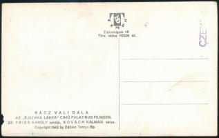 1942 Rácz Vali (1911-1997) magyar színész- és énekesnő aláírása fotólapon, 13x8 cm