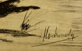 Olvashatatlan jelzéssel: Csikós. Karc, bakelit, keretben, 15×20 cm