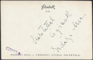 cca 1940 Erdélyi Mici (1910-1994) színésznő aláírása fotólapon, 14x9 cm