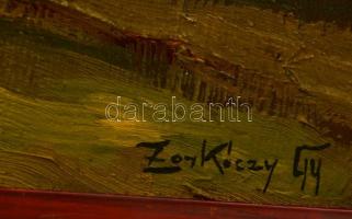 Zorkóczy jelzéssel: Magányosan az úton. Olaj, karton, keretben, 16×33 cm