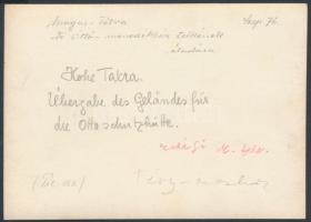 cca 1910-1915 Magas-Tátra, az Öttó-menedékház telkének átadása, Erdélyi Mór felvétele, hátulján feli...