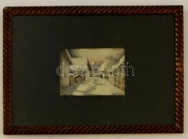 Zórád jelzéssel: Falusi utca. Színezett rézkarc, papír, üvegezett keretben, 9×12 cm