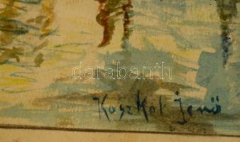 Koszkol jelzéssel: Vitorlások. Akvarell, papír, üvegezett keretben, 16×25 cm