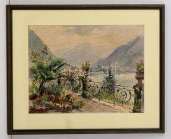 Háry jelzéssel: Kilátása tóra. Akvarell, papír, üvegezett keretben, 30×40 cm