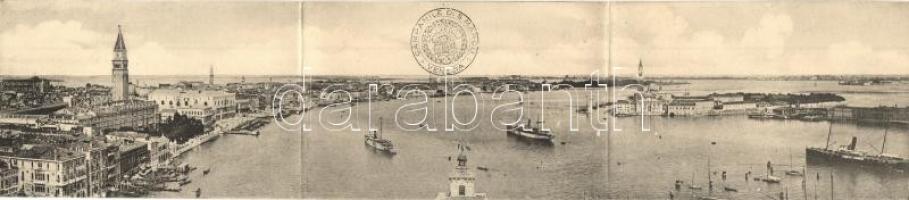 Venice, Venezia; general view, steamships, 3-tiled panoramacard (Rb)