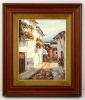 Villarrial jelzéssel: Mediterrán utca részlet. Olaj, vászon, keretben, 35×26 cm