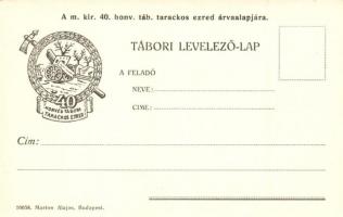 40. Honvéd Tábori Tarackos Ezred árva alap segélylap / Hungarian WWI military charity card (fl)