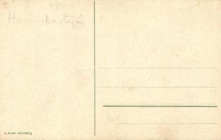 8 db régi E. Nister humoros litho művészlap középkori kínzásokról / 8 pre-1945 E. Nister humorous li...