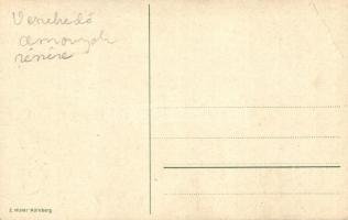 8 db régi E. Nister humoros litho művészlap középkori kínzásokról / 8 pre-1945 E. Nister humorous li...