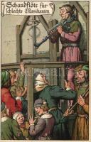 8 db régi E. Nister humoros litho művészlap középkori kínzásokról / 8 pre-1945 E. Nister humorous li...