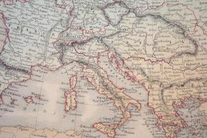 cca 1847-49 Európa nagyméretű határszínezett rézmetszetű térképe. / cca 1849 Map of Europe. Engraved...