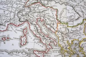 1825 Európa a barbárok betörése előtt. Nagyméretű határszínezett rézmetszetű térkép. / 1825  Map of ...