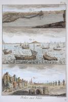 1793 9 db halászat témájú, kézzel színezett rézmetszet Diderot Enciklopédiájának első kiadásából. / ...