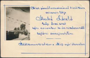 1940 101. páncélvonatszázad meghívója, kézzel készített meghívó, fotólap, kissé gyűrött sarokkal, 9x14 cm./ 1940 An invitation card of the 101th armoured train company, handmade card, phototcard, 9x14 cm.