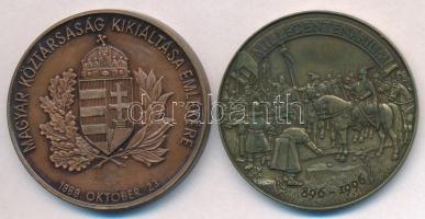 Bajnok Béla (1937-) / Szabó Géza (1939-) 1990. Magyar Köztársaság kikiáltása emlékére / Republica Hungariae Br emlékérem (42,5mm) + Bognár György (1944-) 1996. Millecentenárium Br emlékérem (42,5mm) T:1-,2