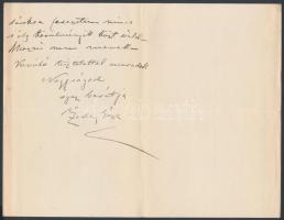 vásonkői gróf Zichy Géza (1849-1924) író, drámaíró saját kézzel írt levele, melyben megköszöni a Nép...