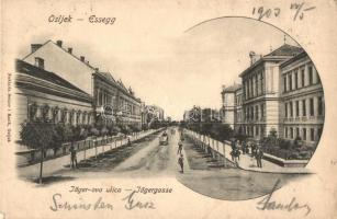 Eszék, Osijek, Esseg; Jäger-ova ulica / Jägergasse / Vadász utca / street (kis szakadás / small tear)