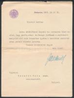 1916 Jankovich Béla (1865-1939) közoktatásügyi miniszter aláírása hivatalos levélen