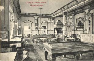 Nagyszalonta, Salonta; Otthon kávéház, billiárd terem, belső, kiadja Döme Károly / cafe, interior, biliard hall