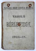 1917 Budapesti Közúti Vaspálya Társaság fényképes bérlet bélyegekkel / Tran season ticket