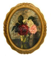 Olvashatatlan jelzéssel: Virágcsendélet. Olaj, falemez, óvális keretben, 34×26 cm