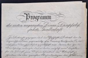 1846 Az Első Dunagőzhajózási Társaság DDSG alapító programja, felhívása, ideiglenes alapszabállyal v...