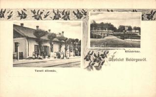 Belényes, Beius; Vasútállomás, Közkórház. Wagner Vilmos fényképész / railway station, hospital, floral, Art Nouveau
