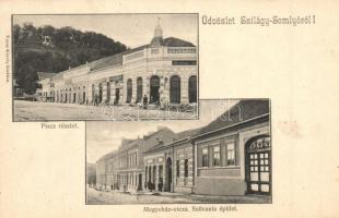 Szilágysomlyó, Simleu Silvaniei; Piac részlet, Megyeház utca, Szilvania épület, Lajos Hengermalmi Lisztraktár, Rosenberger Ármin üzlete. Veres Károly kiadása / market, streets, shops