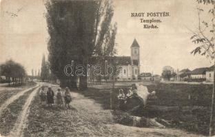 Pöstyén, Nagypöstyén, Gross-Pistyán; Templom, 'Rotes Kreuz Kriegsspital' pecséttel, kiadja Lampl Gyula / church (EK)