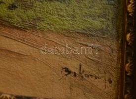 Bakonyi jelzéssel: Ház a faluszélen. Olaj, karton, sérült kertben, 20×25 cm