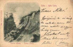 1899 Tátra, Magas Tátra, Vysoké Tatry; Csorbai állomás, fogaskerekű vasút / funicular station (kis szakadás / small tear)