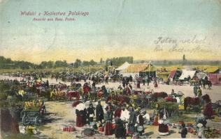 Królestwa Polskiego / Ansicht aus Russ. Polen / Polish Kingdom, East-Poland market place, folklore, 'M. kir. 11. honvéd lovas hadosztály Távbeszélő osztag' (fa)