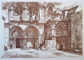 Zádor István 7 darab eredeti rézkarca Jeruzsálemről. Számozott album. Szolnok, 1995. Viktoria Kft. 1 lev. 7 t. (rézkarcok). 14 hártyapapír előzékkel. A rézkarcokat sokszorosította Pataky Béla grafikusművész, az albumokat készítette Tarapcsik Sándor könyvkötészete, Kecskemét. Aranyozott, díszes egésvászon mappában. Számozott példány (85 sz.)