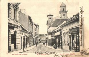 Komárom, Komárno; Városház utca, Deutsch Károly szabó, Ziegler Albert üzlete, kiadja Schönwald T. / street, taylor, shop (EK)