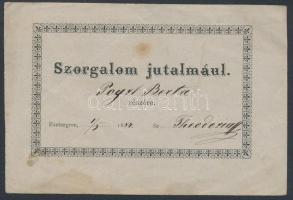 1884 Esztergom, Szorgalom jutalmául kiállított jegy