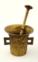 Réz füles mozsár, törővel m:12,5 cm, m:23,5 cm