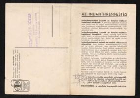 cca 1930 Indanthren ruhafestés, reklámnyomtatvány/levelezőlap, Gebhardt György grafikájával, tollfir...