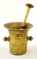 Réz füles mozsár, domború aljjal, törővel m:13,5 cm, m:23 cm