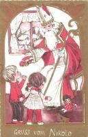 10 db MODERN Mikulás lap 1950-es évekből / 10 modern Saint Nicholaus postcards from 1950