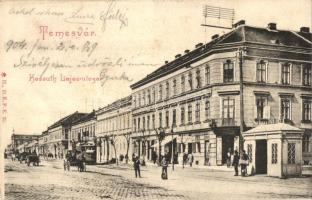 Temesvár, Timisoara; Kossuth Lajos utca, villamos, D. K. F. E. 32. / street, tram (EB)