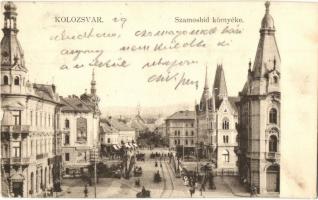 Kolozsvár, Cluj; Szamos híd környéke, Baktay üzlete / bridge, street, shop (kis szakadás / small tear)