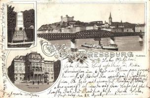 1897 (Vorläufer!) Pozsony, Pressburg, Bratislava; Látkép, színház / general view, theatre, Schneider &Lux litho (EK)