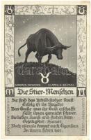 4 db RÉGI horoszkópos művészlap / 4 pre-1945 horoscope motive cards