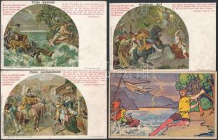 4 db RÉGI Tell Vilmos művészlap, litho / 4 pre-1945 William Tell art postcards, litho