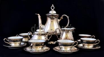 Oscar Schaller Bavaria teás készlet, kopott, jelzett (1000/1000 feinsilber)