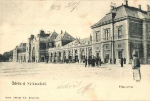 Kolozsvár, Cluj; Pályaudvar, vasútállomás, Péterffy Mór kiadása / railway station