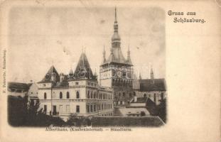 Segesvár, Schassburg, Sighisoara; Alberthaus, Stundturm / fiú internátus, óratorony, kiadja F. Petrovits / boys boarding school, clock tower (r)